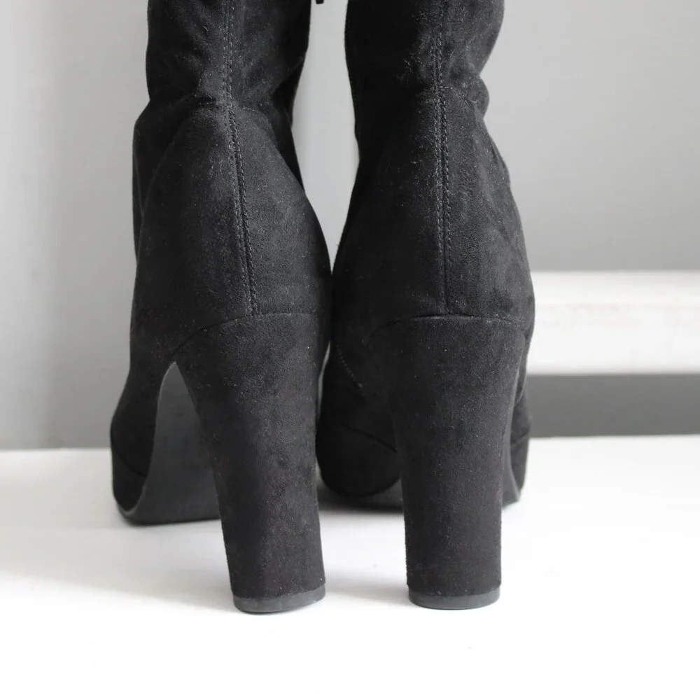 Sam Edelman Black Kent Faux Suede Over the Knee Heeled Boots Size 10
